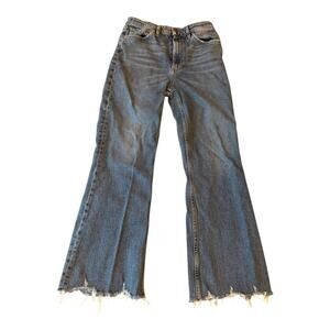 3X1 NYC Womens Size 28 Blue Empire Crop High Rise Bootcut Jeans Frayed Bottom